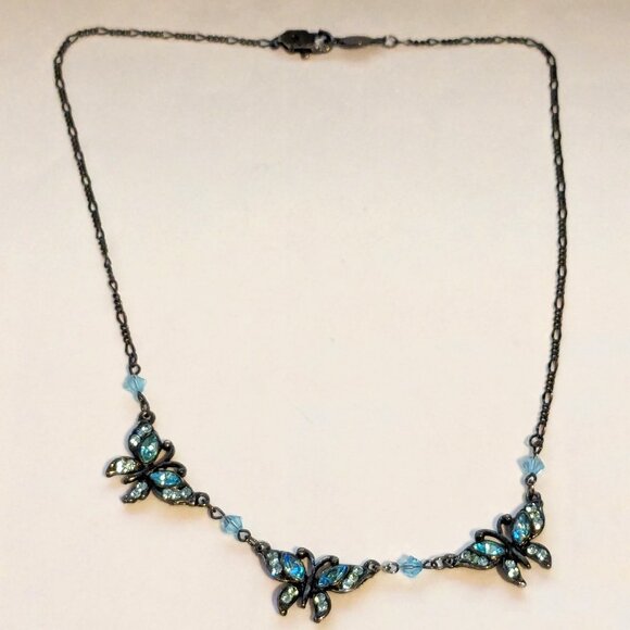 AUSTRIAN CRYSTAL U.S.A. 3 Butterfly Blue Crystal Beaded Necklace - Picture 1 of 5